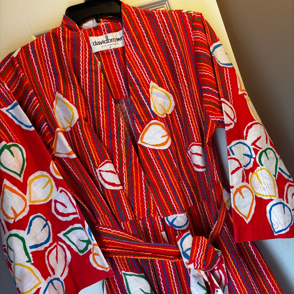 David Brown California vintage robe 1970s leaf pattern retro kimono